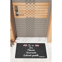 Rugmood Modern Dijtal Baskı Siyah Bu Eve Stres Mutsuzluk Yasak Kapı Önü Paspası