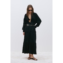 Suud Collection Siyah Muse Düğmeli Maxi Elbise