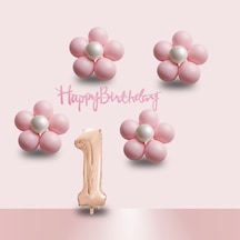1 Yaş Pembe Papatya Temalı Rosegold Rakam Pembe Happy Birthday Banner Doğum Günü Süsleme