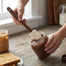 4&apos Lü Mini Akasya Ahşap Saplı Silikon Spatula Seti - 21 Cm Kavanoz Sıyırma, Pasta Süsleme Ve Yumurta Fırçası - Yanmaz Yapışmaz Krem Mutfak Seti 0