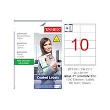 Tanex TW-2510 105x56mm Kuşe Lazer Etiket 100 Lü Paket
