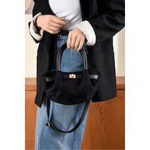 Lovelystore Yeni Sezon Kilit Detaylı Süet&nubuk Uzun Askılı Trend Mini Çanta 14x27 Siyah