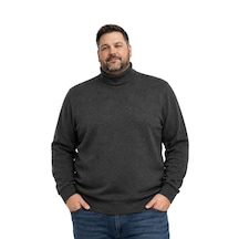 Battalmoda Erkek Büyük Beden Antrasit Düğmeli Polo Yaka Triko Kazak 3xl-4xl-5xl-6xl