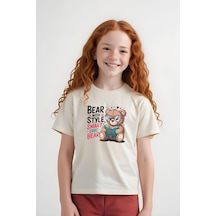 Fyk Kids Kız Çocuk Basic Bear Stayle Baskılı T-shirt Krem
