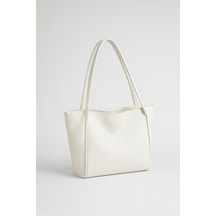 Lovelystore Fermuarlı Büyük Boy Yumuşak Derili Kadın Çanta 28x42 Beyaz