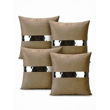 Venüs 07 Gold Şeritli 4 Lü Set Dekoratif Ve Modern Modern Tasarım Kırlent Kılıfı Lüks Koltuk Yastık Kılıfı Gümüş