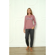 Wordex Fawn 04-3011 İnterlok Kumaş Love Baskılı Kışlık Ev Kadın Pijama Takımı Koyu Lila Wordex Fawn 04-3011 İnterlok Kumaş Love Baskılı Kışlık Ev Kadın Pijama Takımı Koyu Lila