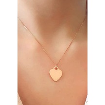 Kalp Figürlü Gümüş Rose Plaka Kolye
