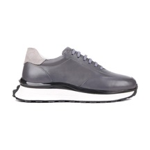 Shoetyle - Gri Deri Bağcıklı Erkek Günlük Ayakkabı 250-2518-997-gri