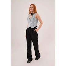 Defymoda Düğme Ve Ön Dikiş Detaylı Mavi Jean Yelek Mavi