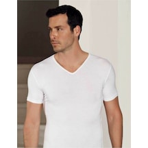Hmd 712 Derin V Yaka Kısa Kollu Likralı T-shirt - Beyaz Beyaz