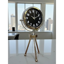Silver Classic Tasarım Üç Ayaklı Metal Masa Saati Kırmızı - Kahverengi