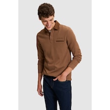 U.S. Polo Assn. Erkek Kahverengi Polo Yaka Düğmeli Regular Fit Sweatshirt 50329340-vr134 Kakao