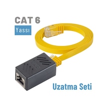 Irenis CAT6 Kablo Uzatma Seti. Yassı Ethernet Kablo ve Ekleyici 2 M-Sarı