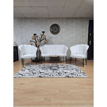 Zafir Siyah Boyalı Tel Ayak Papatya Çay Seti Koltuk Takımı , Balkon, Salon, Ofis, Cafe Koltuk Takımı Krem