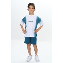 Toontoy Kids Toontoy Erkek Çocuk 2'li Takım Baskılı Bisiklet Yaka Tişört & Beli Lastikli Cepli Şort Petrol Mavi