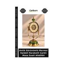 Antik Görünümlü Mermer Kaideli Hareketli Çarklı Masa Saati Alk6064 Dekoratif Saat Oda Aksesuarı