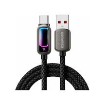1 Metre 100w 7a Usb-a To Type-c Hızlı Şarj Kablosu Rgb Işıklı 480mbps Veri Aktarımlı Örgülü Data Kablosu Siyah
