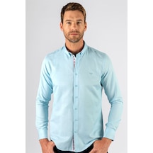 Tudors Slim Fit Dar Kesim Uzun Kol Erkek Gömlek-23454 Turkuaz