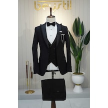 Bys Beystil Erkek Siyah Slimfit Yelekli Damatlık & Smokin 818