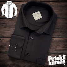 Linen Keten Klasik %100 Cotton Uzun Kollu Terletmeyen Tek Cepli Kapaklı Siyah Gömlek Regular Kalıp -10247 Siyah
