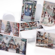 Bimotif Simli Kartpostal, Yılbaşı, Kış Sokakları Set 6 Adet