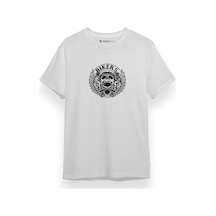Bikers Skull Logo Beyaz Kısa Kol Erkek Tshirt 001