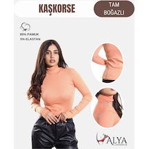 Alya Underwear Kaşkorse Tam Boğazlı Body Sweatshirt, Fitilli Kumaş, Likralı, Gül Kurusu Yavru Ağzı