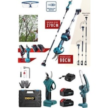 Deko Turkey 2400vlion Blue 2'li Bir Arada X2 Çift Akülü Teleskopik Dal Budama Bağ Makası Seti 2.70mt