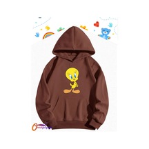 Tweety Çocuk Sweatshirt Hoodie Kahverengi