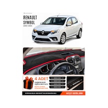 Renault Symbol Kısa Tip 1 2013-2021 Uyumlu Torpido Örtüsü, Torpido Kılıfı - Siyah-kırmızı - Re016