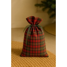 Yılbaşı Ağaç Altı Süsü Yeni Yıl Ekose Desenli Küçük Hediye Kesesi 20x25 Cm Kırmızı - 789258653