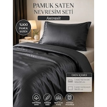 English Home Antrasit Pamuk Saten Tek Kişilik Nevresim Seti Yumuşak Dokulu