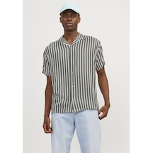 Jack & Jones Erkek Çizgili Kisa Kollu Gömlek - Luke 12255197 Bright White Beyaz