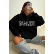 Benroma 3 İplik Penye Malibu Baskılı Ünisex Kapüşonlu Sweat SIYAH