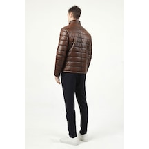 Dericlub E924 Şişme Gerçek Deri Erkek Mont Camel Antik Camel