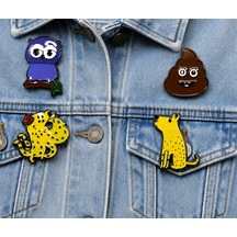 Sevimli Hayvanlar & Eğlenceli Figürler Rozet Baykuş, Köpek, Leopar Ve Emoji Gri