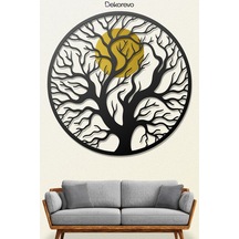 Hayat Ağacı Ve Güneş Metal Duvar Tablosu - Metal Duvar Sanatı - Siyah - 50 X 50 Cm