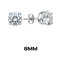 Oya Silver Yuvarlak Tırnaklı Zirkon Tektaş Rodyumlu Vidalı Unisex Gümüş Küpe 8mm Oysy139