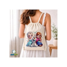Ghostbastır Design Elsa Frozen Büzgülü Keten Çanta C092 Bej