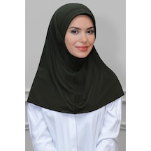 Haki Pratik Hazır Geçmeli Tesettür Eşarp Sandy Kumaş Sade 1600_09 Haki