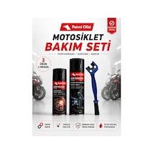 Petrol Ofisi Motosiklet Zincir Bakım Seti 3'lü - Zincir Temizleyici, Zincir Yağlayıcı Ve Zincir Fırçası