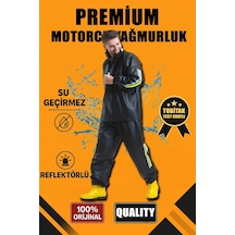 Erkek Premium Motorcu Kurye Yağmurluk Takım Su Geçirmez Pvc Kumaş Reflektörlü - Siyah