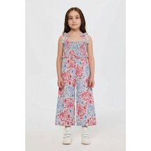 Panço Kız Çocuk Çiçek Desenli Pembe Tulum 2611GK24006