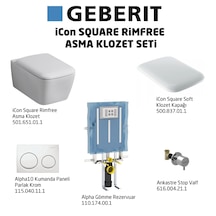 Geberit İcon Square Rimfree Alpha10 Soft Asma Klozet Seti. Beyaz