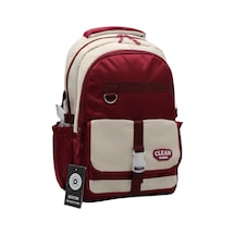 26012 Çok Bölmeli Bej-bordo Okul Sırt Çantası Unisex Okul Çantası