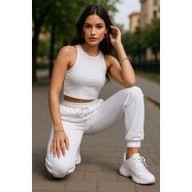Kadın Beyaz Eşofman Altı - Yüksek Bel Oversize Rahat Kesim Bağcıklı Basic Eşofman Altı Çok Renkli