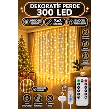Light Home 3x3 Metre 300 Led Usb Kumandalı Perde Led Sarı Gün Işığı