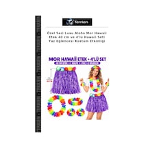 Terrien Özel Seri Luau Aloha Mor Hawaii Etek 40 Cm Ve 4 Lü Hawaii Seti Yaz Eğlencesi Kostüm Etkinliği