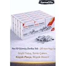 No:10 Gümüş Zımba Teli 20 Adet Mega Set Dayanıklı, Pürüzsüz Çakım Ofis Zımba Teli